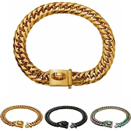 PMGPET Dog Stainless Steel Chain Necklace Small Middle Large Collar 16mm French English Bulldog Pitbull Dogs