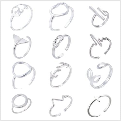 Simple geometric ring ladies adjustable round triangle heartbeat ring retro adjustable personality hip hop jewelry