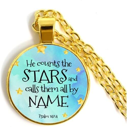 Psalm 147:4 He Counts The Stars and Calls Them All by NAME Bible Verses Nursery Verse Necklace Fashion Jewelry Religion Pendant