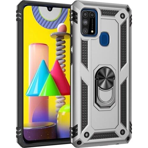 Luxury Armor Case For Samsung M31 M31S Silicone Bumper Hard Back Cover For Samsung Galaxy M51 M21 M11 M01 Ring Holder Stand Case