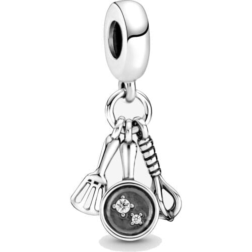 New 925 Sterling Silver Spatula, Frying Pan & Whisk Dangle Beads Fit Original Pandora Charms Bracelet Jewelry Women Acessories