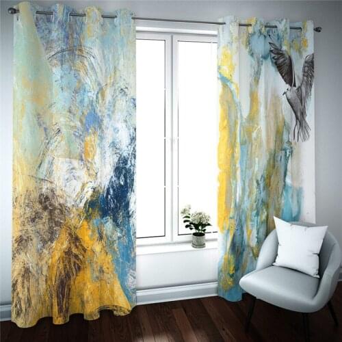 High Blackout Curtains with Shade Cloth Chinese Painting Digital Printed Fabric Curtain for Home Living Room Window Decoration