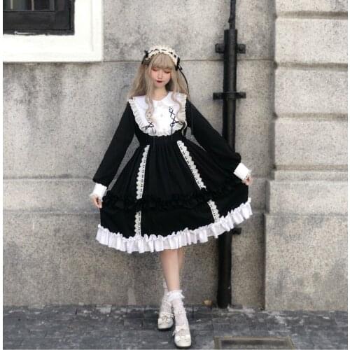 Solid Color Lolita Dress Big Skirt Op Long-Sleeved Dress New Style fairy dress tea party lolita dress sweet lolita doll