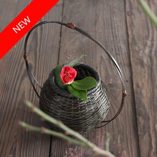 Japan Style Bamboo Weaving Flower Vase Basket Club Teahouse Furnishing Articles Flower Arrangements Vase Home Decor