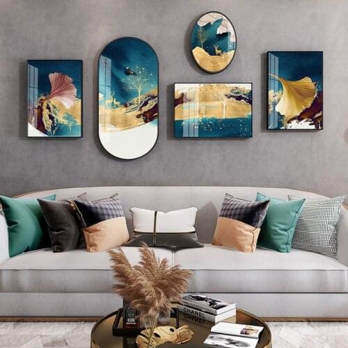 High Quality Crystal Porcelain Painting Combination Moisture-Proof Murals Abstract Modern Art Decorative Metal Hanging Picture F