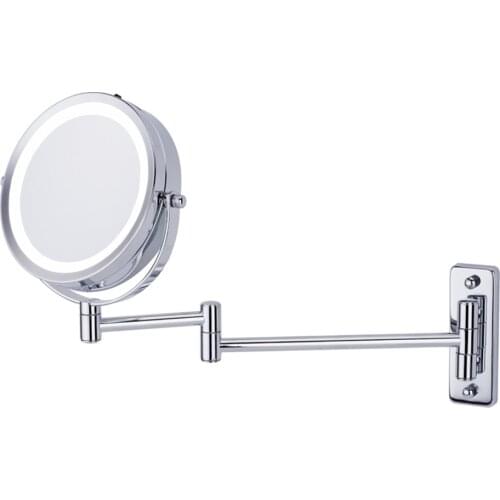 Wall Mounted Makeup Mirror LED Light Two Sided 360 Rotate Mirror 5X Magnification for Bathroom 66CY