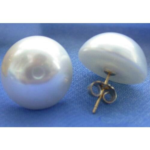 New Favorite Pearl Jewelry 16mm White South Sea Shell Pearl Mabe Gold Color S925 Sterling Silver Stud Earring For Lady Gift