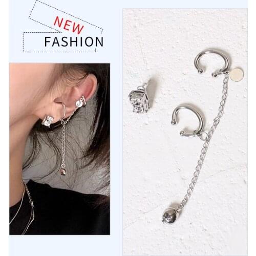 Ear Stud And Ear Bone Combination Earrings Special Design Chains & tassel Luxury Silver Color Fashion Women Earring Jewelry Gift