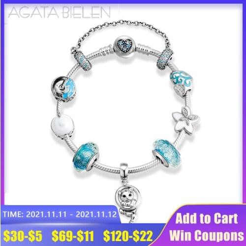 925 Sterling Silver Crown Round shape charm dangle cat Beads Bangles forWomen Friendship Bracelets Jewelry DIY Gift