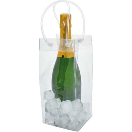 1pc Transparent Ice Bag Wine Beer Champagne Bucket Drink Bottle Cooler Chiller Foldable Carrier Clear PVC Ice Wine Bag