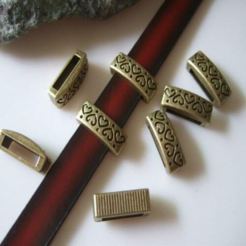 10pcs Antique Bronze Heart Carved Love Heart Slider Spacers Beads for 10*2mm Flat Leather Cord Jewelry Findings