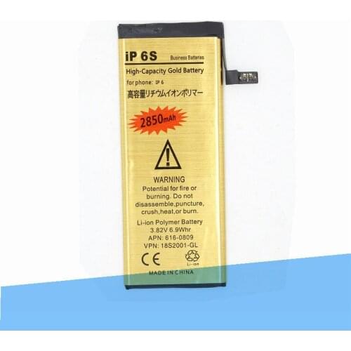10pcs /lot 2850mAh 0 zero cycle Replacement Gold Li-Polymer Battery For iPhone 6S 6 S Accumulator Batteries