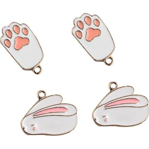 10 Pcs/Set Cartoon white rabbit series diy jewelry accessories golden enamel alloy small pendant bracelet pendant