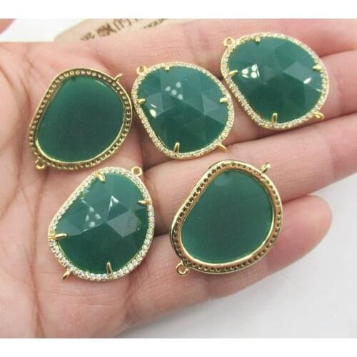 10 pcs Green Crystal Cubic Zircon Pave Connector Double Ring Jewelry Finding