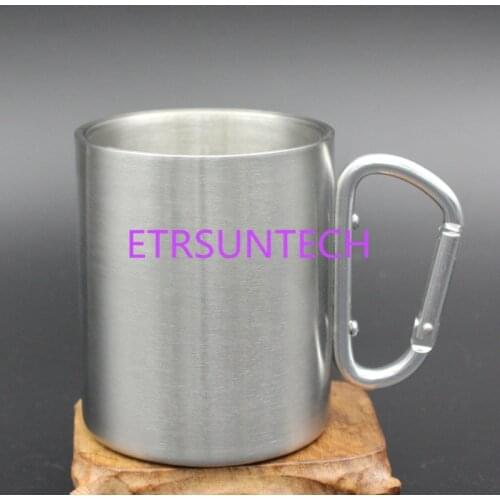 100pcs Portable & Quality 330ml Stainless Steel Camping Kettle Outdoor Traveling Hiking Sports with Carabiner Hook Double Wall