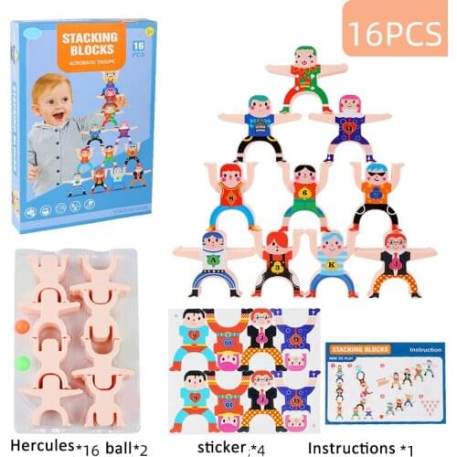14pcs Wooden Hercules Balance Blocks Children Stacking High Blocks Toys educational balance Hercules Educational Toys