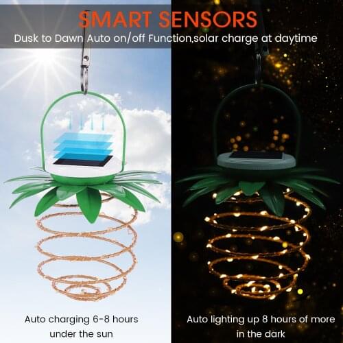 2Pack 60LED Pineapple Solar Patio Light LED String Light Outdoor Yard Hanging Lantern Walkway Decor Holiday Garden Light