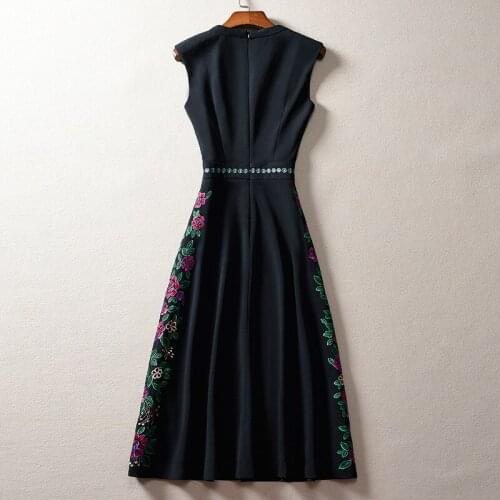 2021 Embroidery Black High Quality Summer V-Neck Sleeveless Flower Plus Size 3XL Party Mini Dress Vestidos
