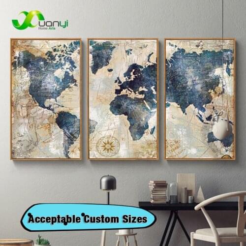 3 Panel Map Of the World Painting World Map Picture Poster And Print Wall Art For living Room Wall Decor Abstract Oil Painting