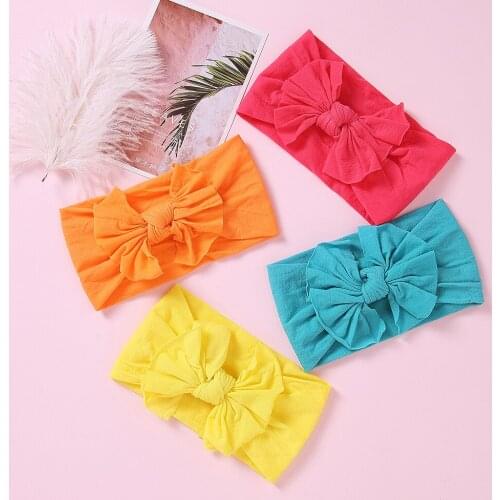 30pc/lot New Kids Skinny Soft Bowknot Nylon Headbands Pale Pink Color Nylon Elastic Headbands Children Girls Hair Accessories