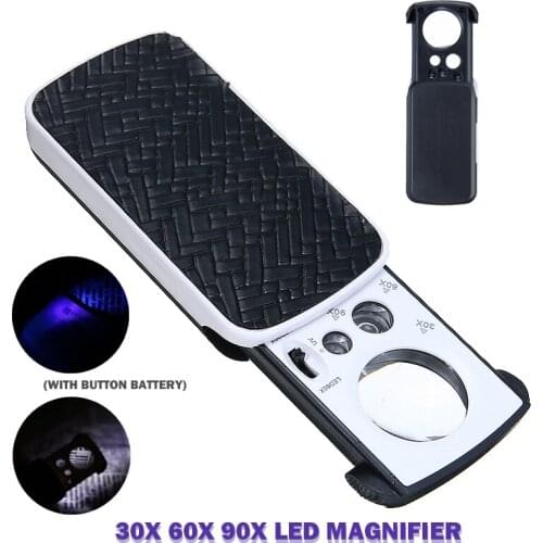 30X 60X 90X LED Magnifier UV Jewelry Appraisal Watchmakers Watch Repair Magnifier Hand Held Magnifier Tool Accessories Black
