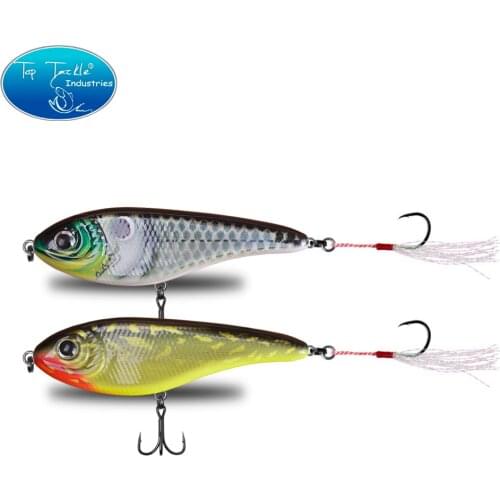 90mm 21g Colors 001 To 035 Sinking Muskie Pike Artificial Jerk bait Single Hook With Feather Fishing Lure