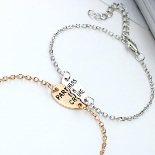 Best Friend 2 Piece Set Womens Bracelet Gold Heart Stitching Alloy Pendant Bracelet Personality Men And Women Friendship Gift