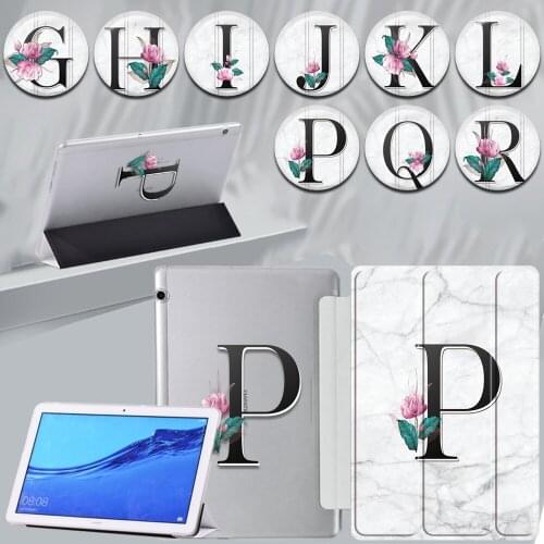 For Huawei MediaPad T3 10 9.6-inch/MediaPad T5 10 10.1-inch Tablet Case Initial Name Series Leather Folding Stand Cover + Stylus