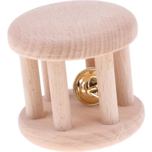 Montessori Styled Natural Wooden Baby Rattle Grasping Sensory Toy for Baby Toddlers Developmental - Handbell Rattle