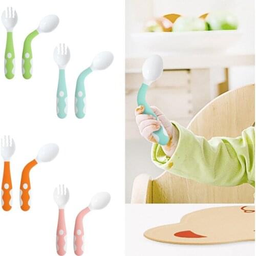 Toddler Babies Easy Grip Heat-Resistant Children Feeding Training Spoon Baby Utensils Feeding Spoon Fork Set Travel Safe Case