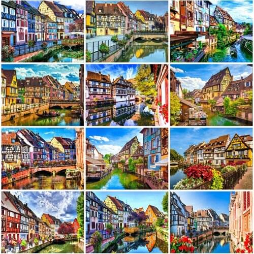 Evershine 5D DIY Diamond Painting Street Cross Stitch Mosaic Diamond Embroidery Town Landscape Home Decoration