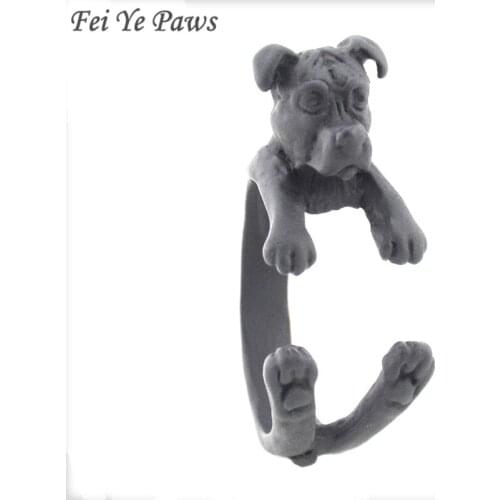 Fei Ye Paws Floopy Ears Pit Bull Wrap Dog Ring Men Boho Anel Pitbull Staffordshire Bull Animal Metal Rings For Women
