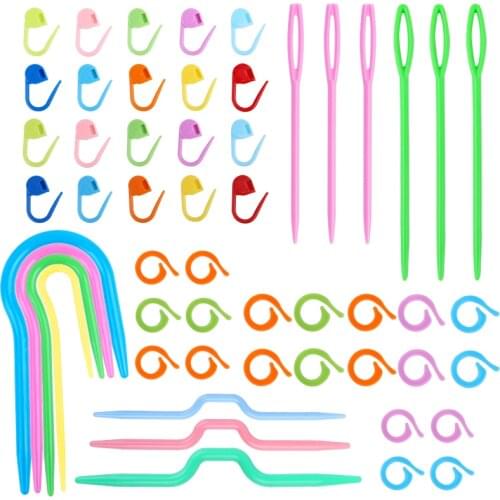 Imzay 53 PCS Crochet Marker Kit with Large Eye Plastic Needles, Stitch Marker Ring, Crochet Clips, U Shape Needles