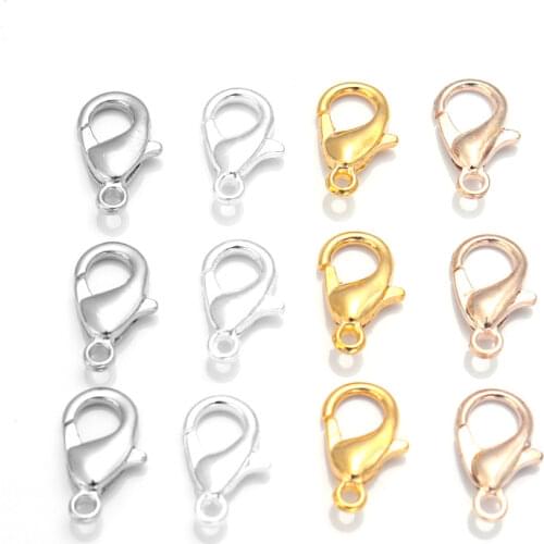 50pc/lot 6Color Zinc Alloy Lobster Claw Clasps for Jewelry Necklaces Bracelet Making, Nickel Free Size 10MM 12MM 14MM