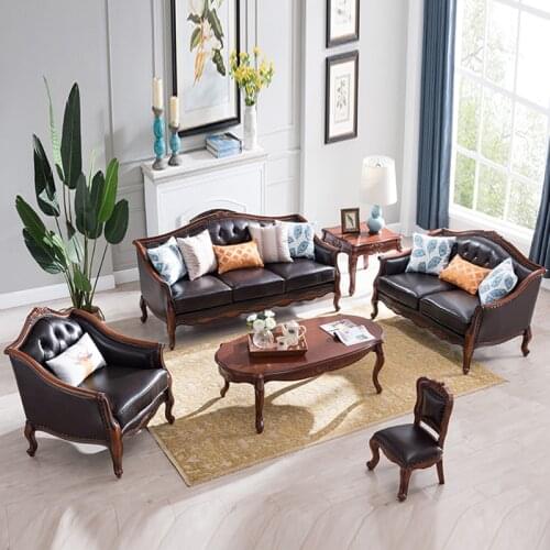 Living Room Furniture American Solid Wood Leather Sofa European Leather Art Sofa Apartment Combination Bedroom Furniture Luxury