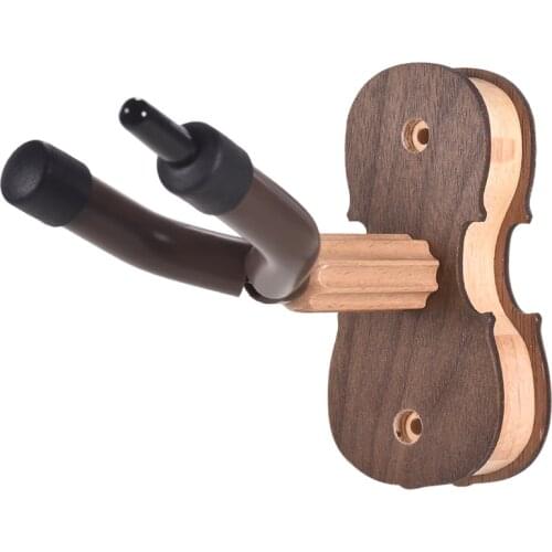 Wall Mount Violin Fiddle Viola Hanger Hook Keeper with Bow Holder Rubber Cushion Wood Base