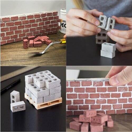 NEW 32 Pcs Mini Cement Cinder Bricks Build Your Own Tiny Wall Mini Red Bricks Miniature Diorama Accessory Toy For Childen