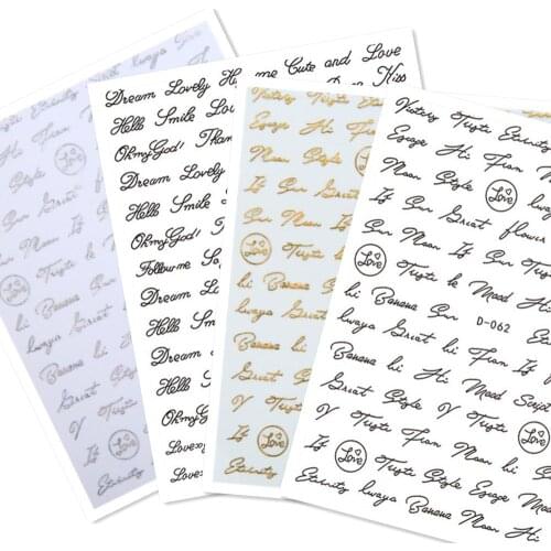 Newest D-62 67 lettering design 3d nail sticker art template back glue nail decals DIY decorations for nail accessory