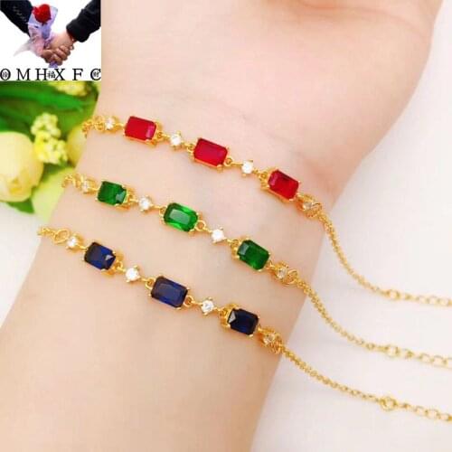 OMHXFC Jewelry Wholesale YM2242 European Fashion Woman Girl Party Birthday Wedding Gift Rectangle AAA Zircon 24KT Gold Bracelet