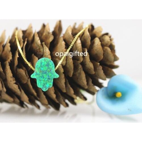 1pc/lot)11x13mm 925 Sterling Silver Opal Hamsa Necklace, Gold Color Opal Hand/Hamsa Necklace Green Fatima Hand for Gift & Party