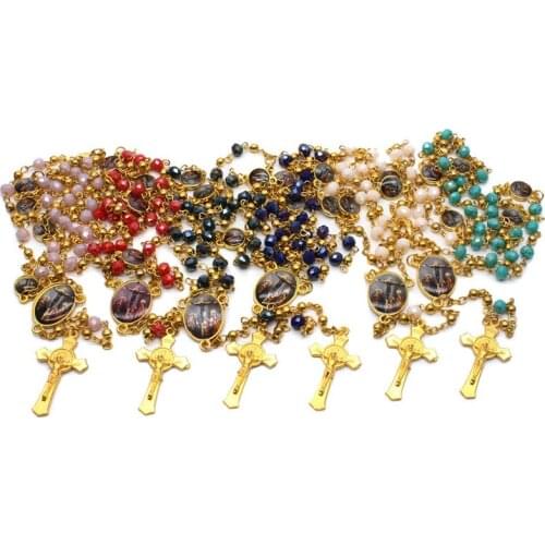 New Fashion Style Handmade Multicolor Rosaries Beads Necklace Catholicism Prayer Religious Jewelry For Women