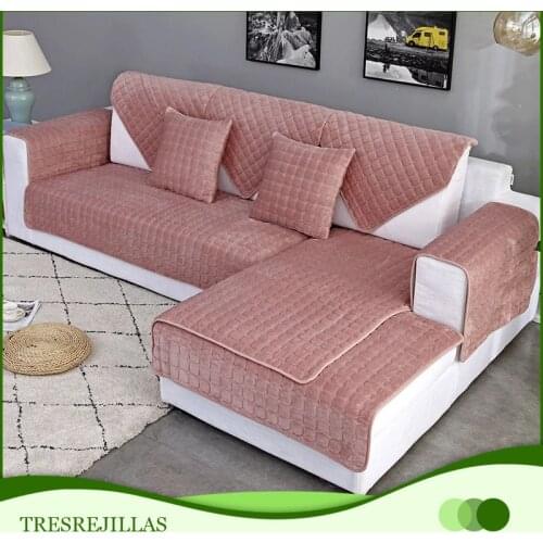 Plush Solid Color Sofa Covers for Living Room Crystal Velvet Sofa Cover Modern Non-slip Corner Sofa Towel Couch Covers for Sofas