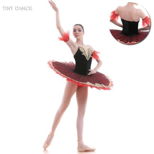 Professional Ballet Tutu Stretch Velvet Bodice with 7 Layer of Stiff Tulle Pancake Tutu Adult Girls Ballet Dancing Dress BLL012
