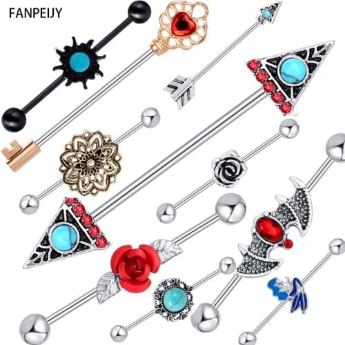 Fanpeijy Industrial Barbell Earring Tribal Arrow Cartilage Piercing 14G Stainless Steel 2pcs Body Jewelry Long Cartilage