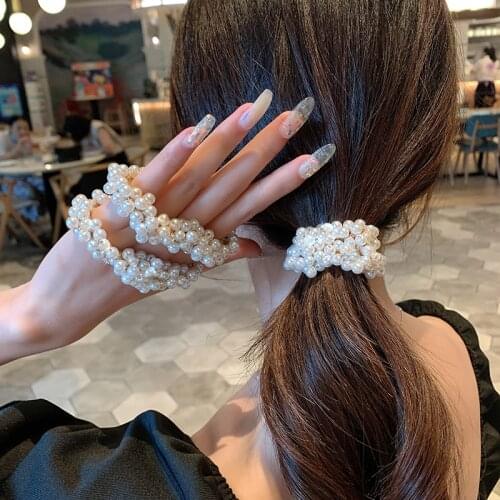 Pearl Hair Rings Rubber Band Rope Elastic Girls Scrunchie Ponytail Holder Pearl Beads Girls Hair Bands Ties Accessories Women