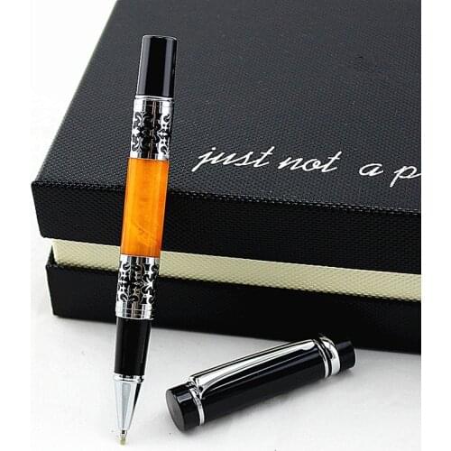 LUXURY BOOKWORM 675 SILVER FLOWER AMBER CELLULOID ROLLER BALL PEN / BALLPOINT PEN / FOUNTAIN PEN FOR CHOICE BEST GIFT