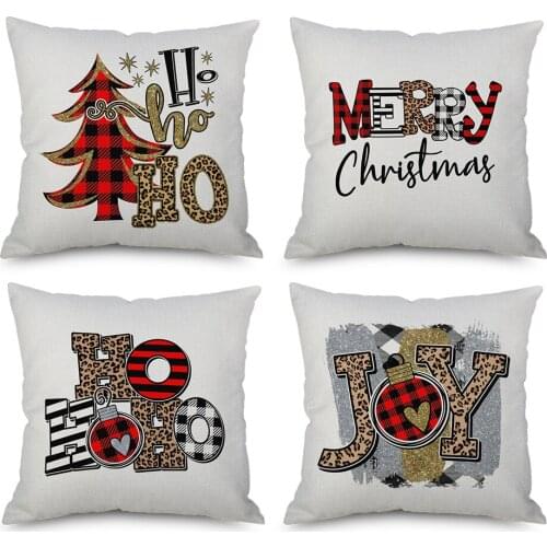 Merry Christmas Decor Pillow Covers Linen Throw Pillow Cushion Covers No Filler 18“X18” 4 PCS No filler For Holiday Party Decor