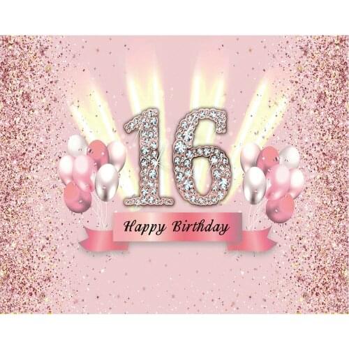 Happy 16th Birthday Balloon Pink Party Backdrop Baby Shower Room Decor Photo Booth Studio Prop