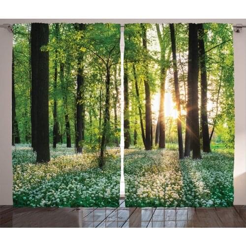 Forest Curtains Sunny Forest with Wild Garlic Enchanting Wildflowers Blossoms Landscape Scenery Living Room Bedroom Window Drape