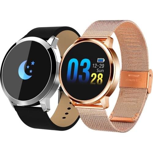 Q8 Women Men 0.95Inch OLED Color Screen Heart Rate Monitor Fitness Smart Watch